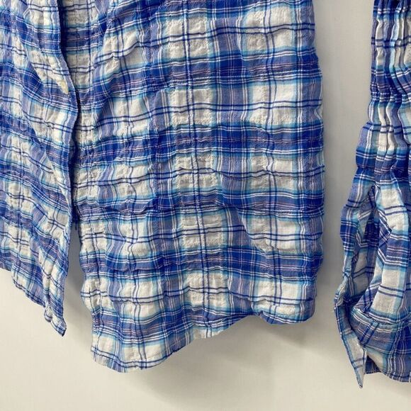 J. McLaughlin Lois Textured Crinkle Cotton Plaid Pastel Cool Crisp Button Down S - Picture 5 of 12